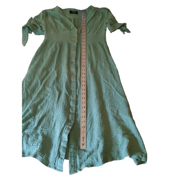 Cider Women M Green Smock Waist Knotted Sleeve Midi DRESS Medium l Deep V Neck - Picture 4 of 7